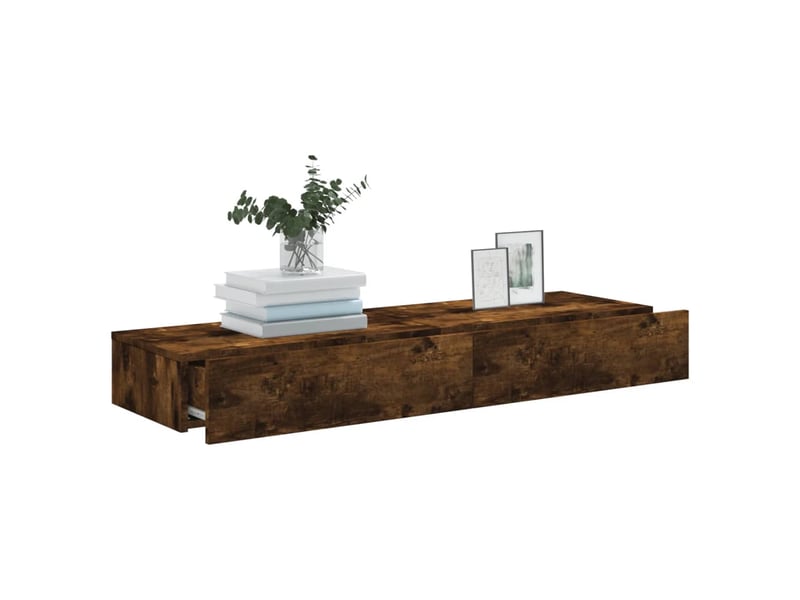  Lot de 2 meuble tv avec lumières led chêne fumé 60x35x15,5 cm  - Conforama E
