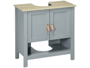Meuble sous-évier compact à 2 portes et étagère intérieure réglable, unité de rangement pour salle de bain, 60 x 30 x 60 cm, gris