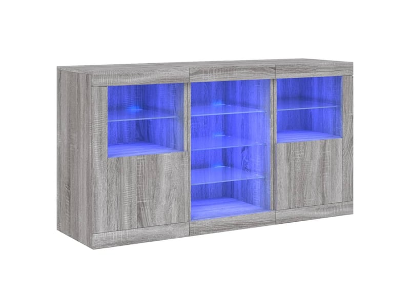  Buffet salon, buffet de rangement avec lumières led sonoma gris 123x37x67 cm shl62781  - Conforama A