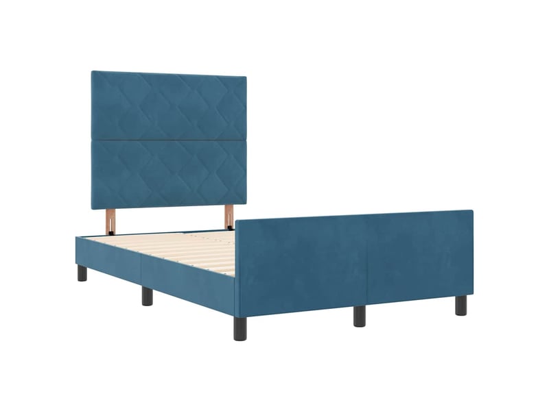  Lit double- lit adulte -  lit à ressorts avec tête de lit bleu foncé 120 x 190 cm velours  - Conforama D