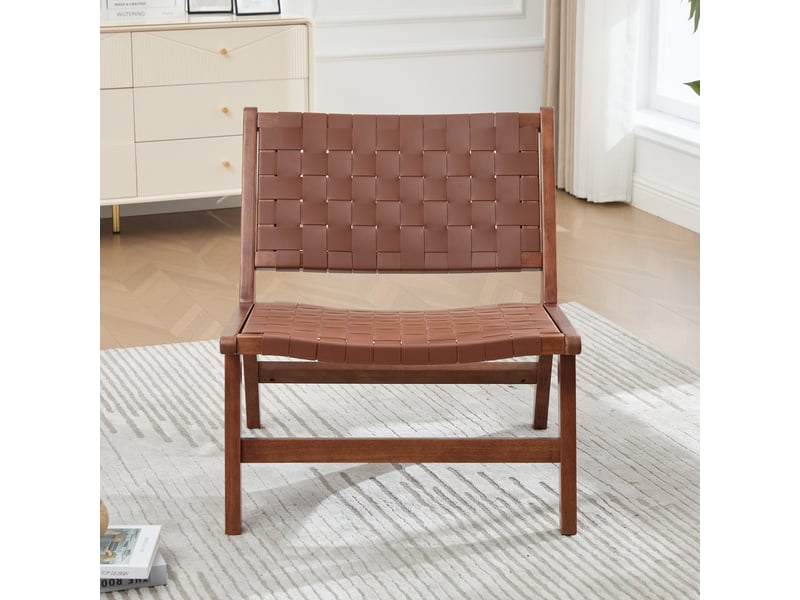 Fauteuil 1 place - 70 x 74 x 74 cm - fauteuil de relaxation tressé style damier et bois - marron - Conforama D