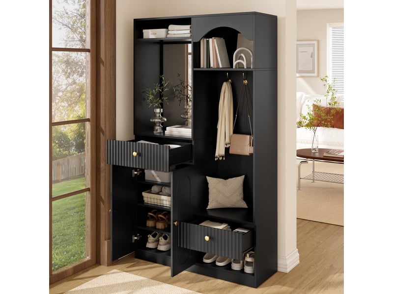  Portemanteau avec banc et rangement 100 x 180 cm en mdf noir  - Conforama E