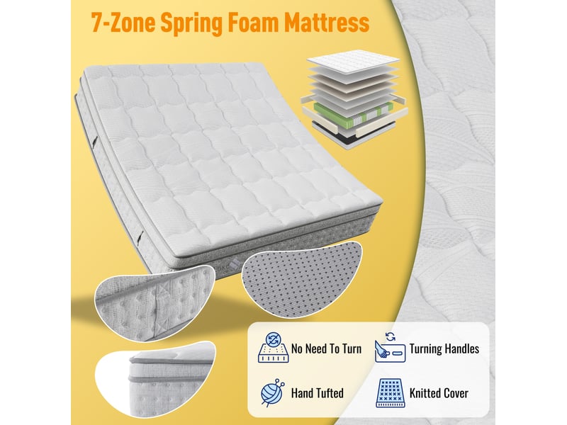  Matelas hybride 180x200x25 cm 7 zones ressorts ensachés h3 mousse froide respirant antidérapant, blanc  - Conforama E