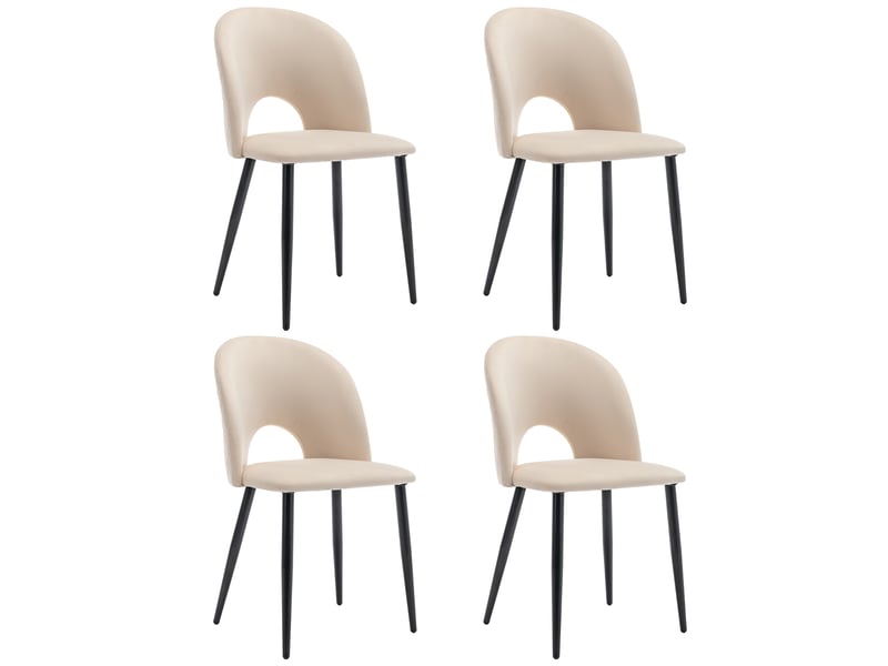  Lot de 4 chaises de salle à manger en velours avec motif losange au dos,dossier creux et pieds réglables en métal noir,beige chaise beige - Conforama A
