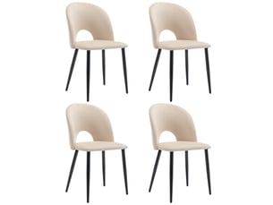 Lot de 4 chaises de salle à manger en velours avec motif losange au dos,dossier creux et pieds réglables en métal noir,beige