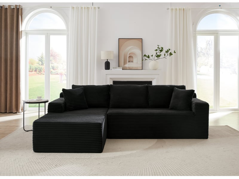  Canapé modulable noir canapé d'angle avec méridienne tissu et mousse pour salon moderne  - Conforama W