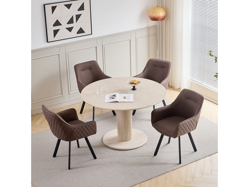Lot de 6 chaises pivotante à 360°, chaise salle à manger moderne, chaises à haut dossier en motif en losanges, cuisine en lin, marron foncé - Conforama B