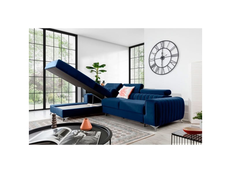 Canapé d'angle gauche bleu foncé convertible 3 places jayson couchage d'appoint - Conforama B