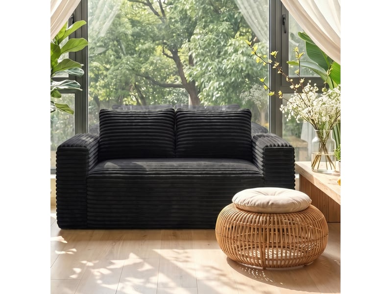  Canapé 2 places 160x88x58 cm – noir – sans assemblage, assise profonde en velours côtelé pour petit espace  - Conforama E