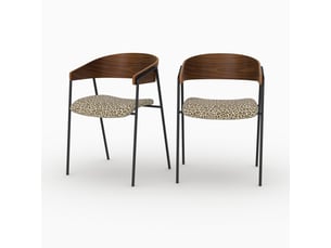 Lot de 2 chaises en tissu léopard vert kaki et bois de noyer-esmée