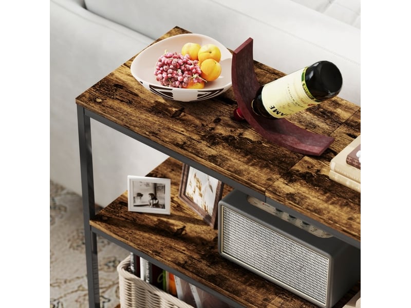  Console d'entrée 101x35x80 cm – marron rustique – style industriel – 3 niveaux de rangement en métal  - Conforama D