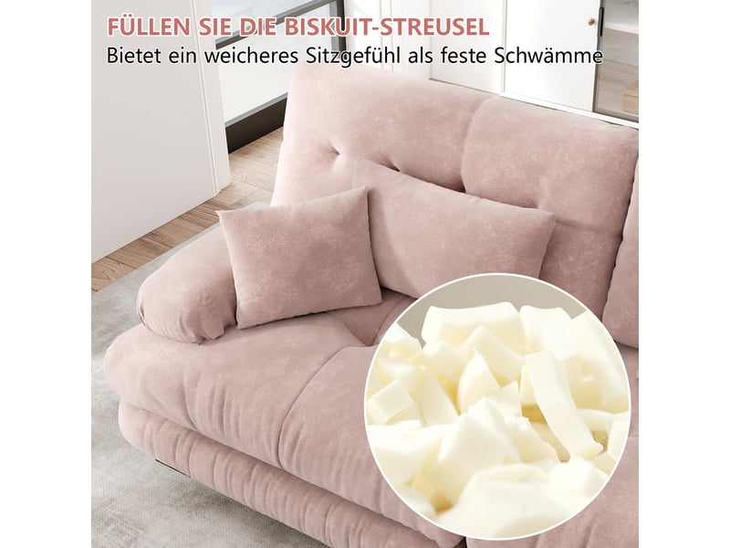  Canapé d'angle modulable en chenille rose avec ottoman mobile et led intégrée pour salon  - Conforama R