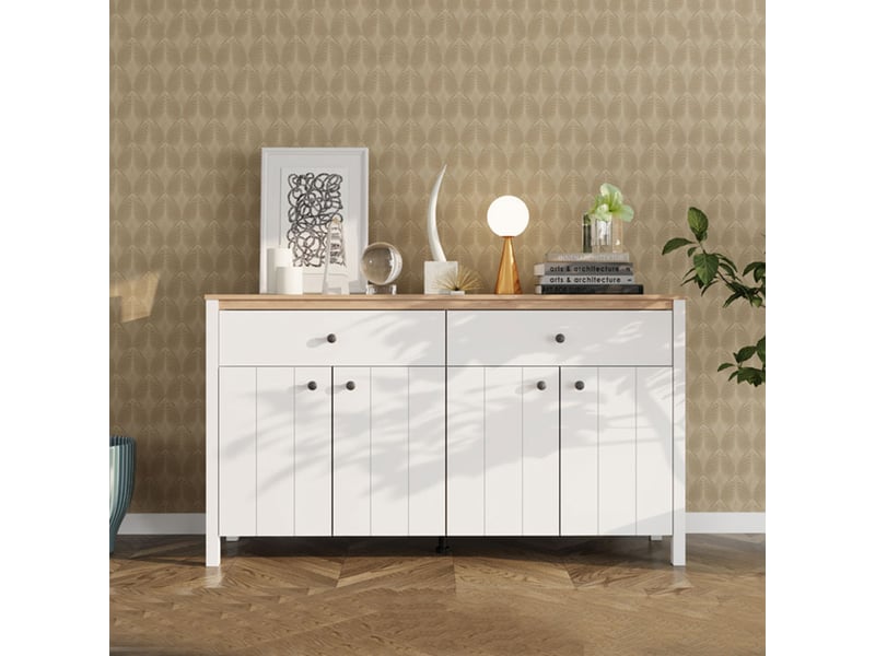  Buffet belve, commode 3 étagères, 163x40x92h cm blanc mat Belve - Conforama B