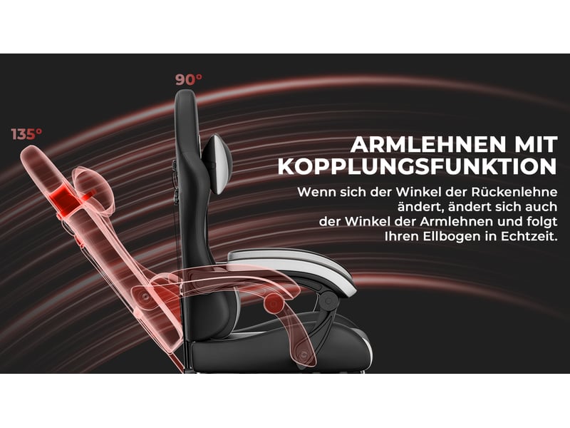  Chaise gaming ergonomique noir et blanc, réglable en hauteur avec appui-tête et coussin lombaire, fauteuil PC confortable  - Conforama W