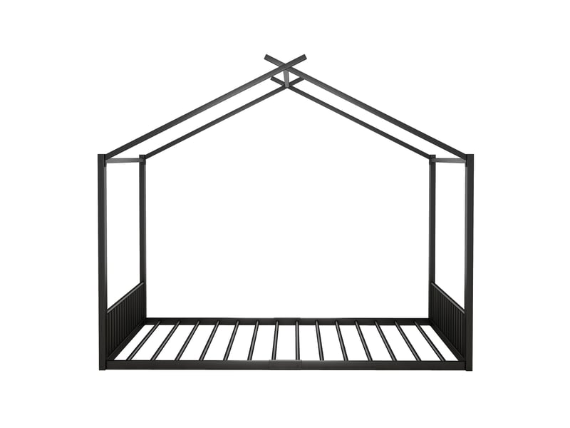  Lit enfant 140x200 cm avec cadre en fer noir, design maison, lit bas style cabane  - Conforama A