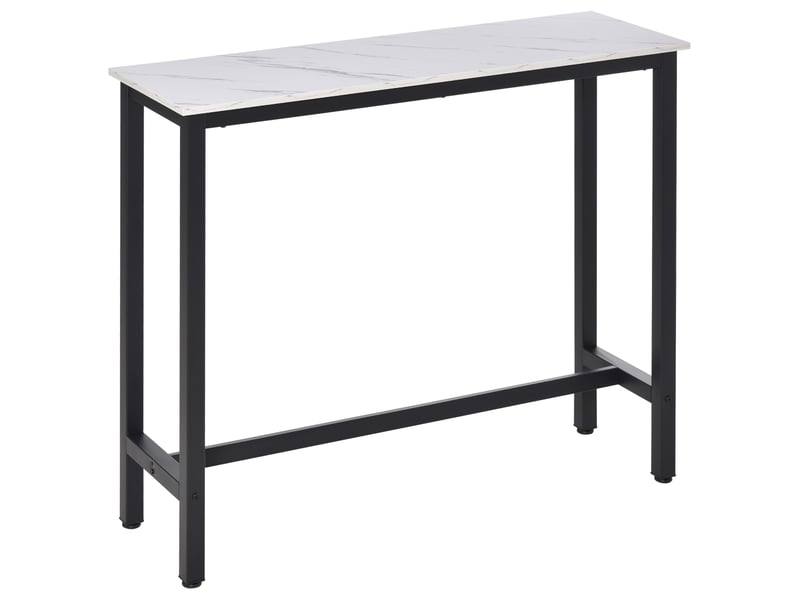  Table de bar avec plateau effet marbre et pieds réglables en acier pour cuisine et salle à manger, 120×40×100 cm blanc  - Conforama A