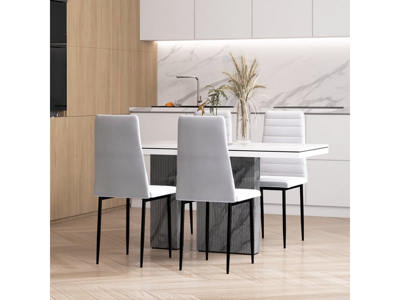  Lot 4 chaises cuisine modernes, lin, pieds métal, salon, max 120 kg, 41x50x97 cm, blanc.  - Conforama C