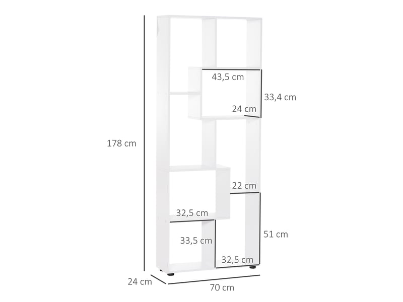 Bibliothèque étagère zig zag design contemporain 70l x 24l x 178h cm panneaux particules blanc  - Conforama E