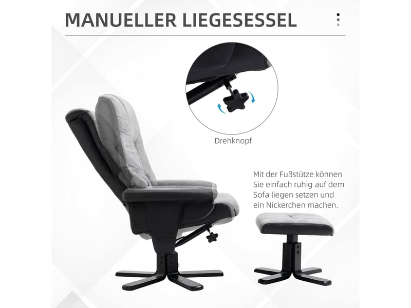  Fauteuil relax avec pouf, pivotant 360°, fonction inclinable,gris, dimensions 78×82,5×109 cm  - Conforama B