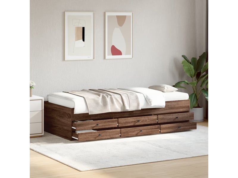  Lit adulte, lit simple, lit de jour avec tiroirs sans matelas chêne marron 90x200cm cf18811  - Conforama B