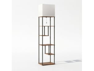 Lampadaire 40x29x171 cm en mdf, métal et lin à intensité variable avec 5 étagères beige, noir et marron rustique chicfurn