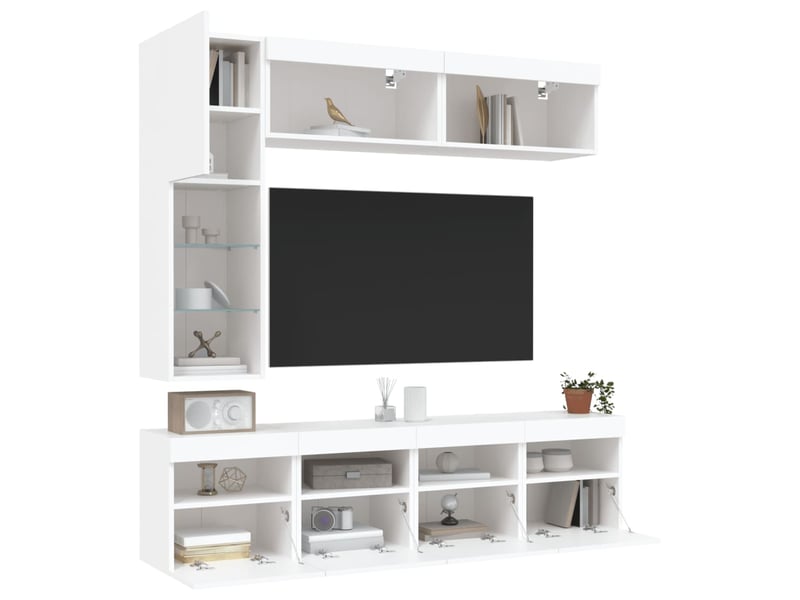  Ensemble de meubles tv - banc tv - meuble de rangement muraux 7 pcs avec lumières led blanc  - Conforama E