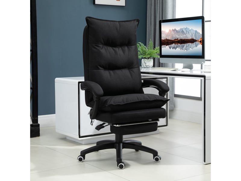  Fauteuil de bureau avec fonction massage, fauteuil de bureau ergonomique inclinable et pivotant, avec repose-pieds, noir  - Conforama D