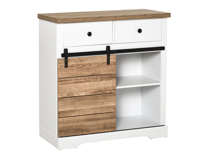  Meuble de cuisine rustique avec 2 tiroirs, étagères ouvertes et porte-bouteilles, en bois et métal, 80 x 39 x 86 cm  - Conforama B