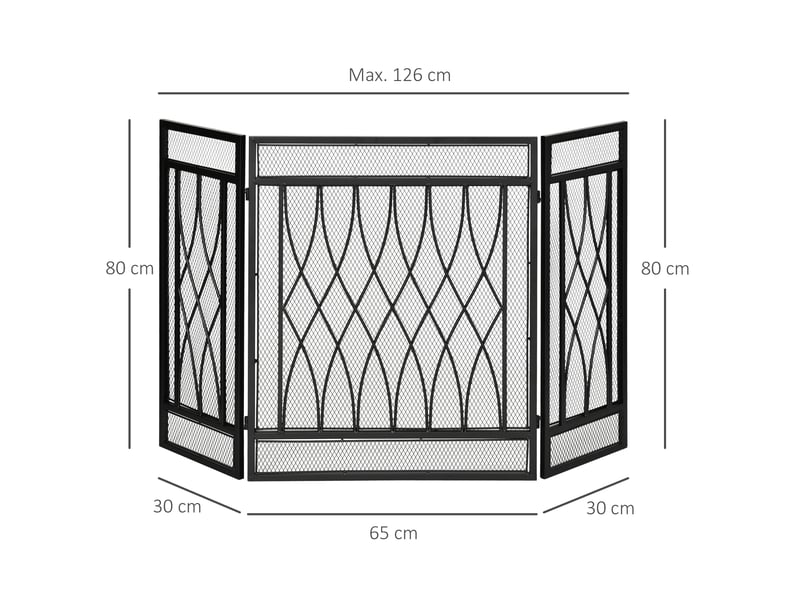  Grille de protection pour cheminée - pare-feu large pour cheminée ou poêle - pare-étincelles - barrière de sécurité - 3 volets pliables - métal noir  - Conforama E