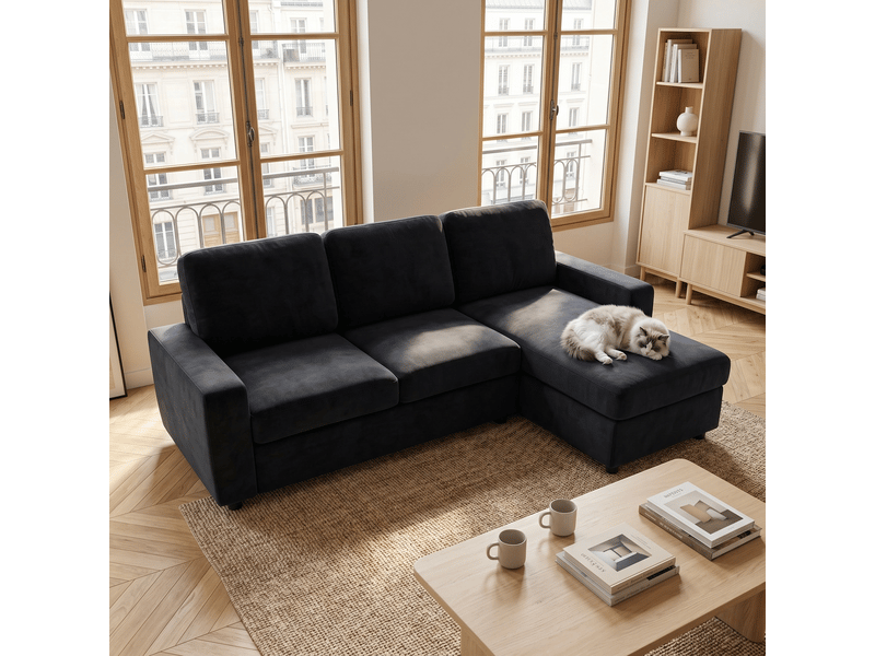  Canapé d'angle avec rangement intégré 245,5 cm - ressorts ensachés et méridienne réversible  - Conforama E