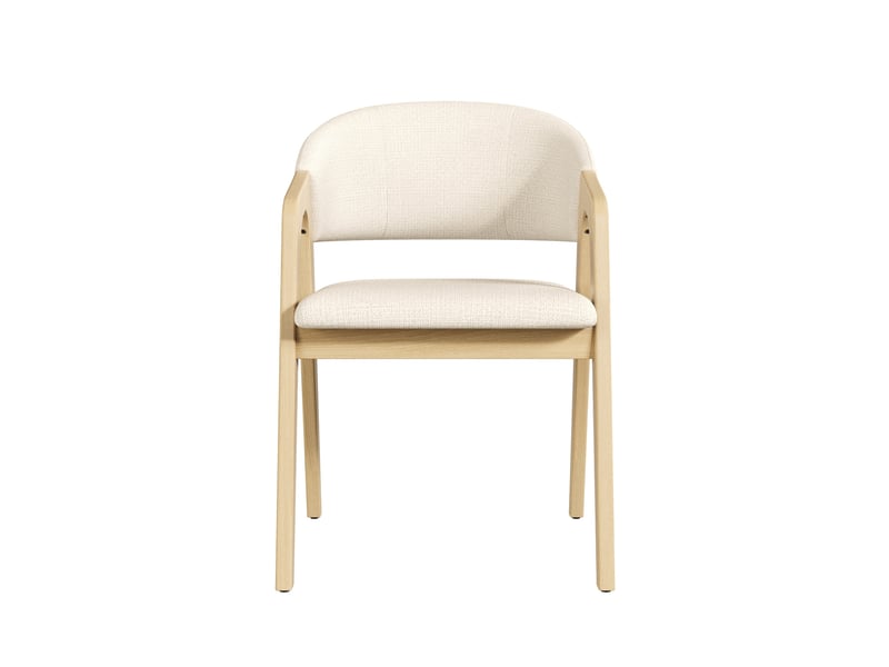  Chaise de salle à manger lot de 6 avec accoudoirs et dossier incurvé, assise rembourrée en bois naturel et lin beige  - Conforama A