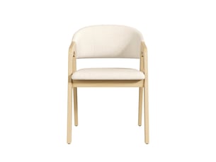 Chaise de salle à manger lot de 6 avec accoudoirs et dossier incurvé, assise rembourrée en bois naturel et lin beige