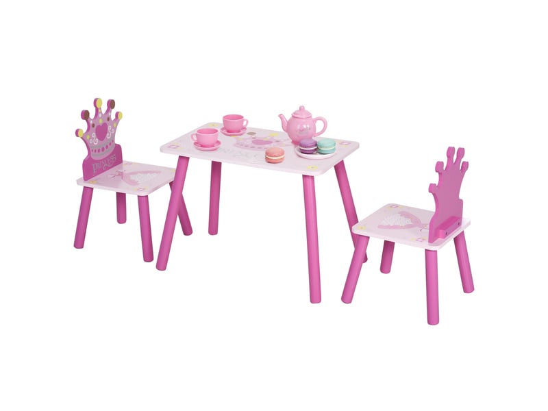  Ensemble table et 2 chaises enfant 3 pièces, pieds en bois massif, table enfant avec chaise motif couronne, rose, pour filles et garçons de 2 à 4 ans  - Conforama B