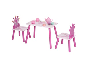 Ensemble table et 2 chaises enfant 3 pièces, pieds en bois massif, table enfant avec chaise motif couronne, rose, pour filles et garçons de 2 à 4 ans