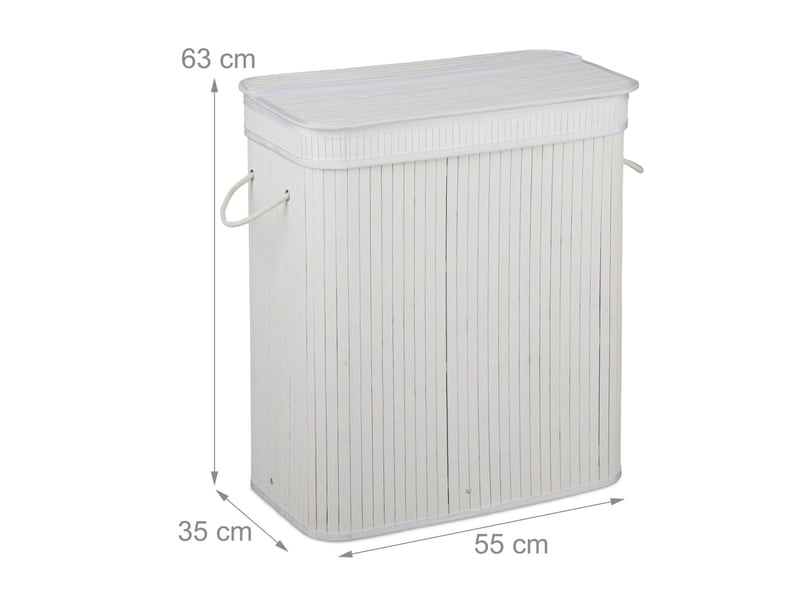  Panier à linge trieur décoratif salle de bain 63 x 55 x 35 cm avec 3 compartiments en bambou naturel 13_0011565  - Conforama B