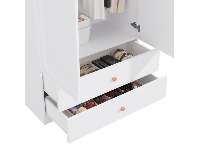  Armoire 6 portes blanche  270 x 45 x 200 cm avec 4 tringles et 4 tiroirs  - Conforama C