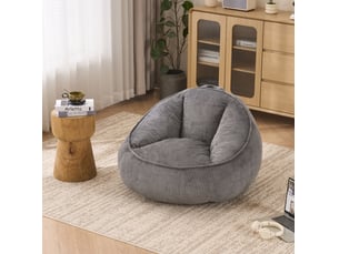 Fauteuil pouf avec dossier ergonomique et mousse à mémoire de forme, en velours côtelé gris clair, 90 × 90 × 59 cm