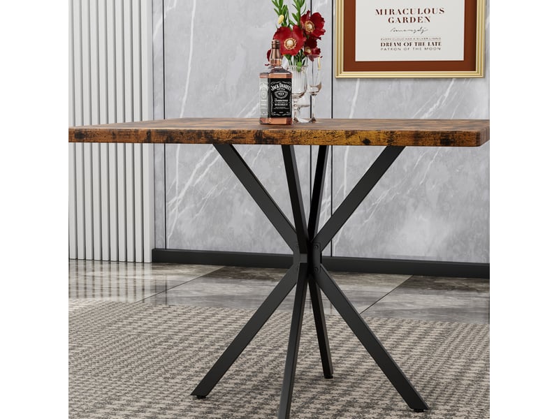  Table à manger carrée 98 x 98 cm en mdf et métal, pour 4 à 6 personnes, marron  - Conforama D