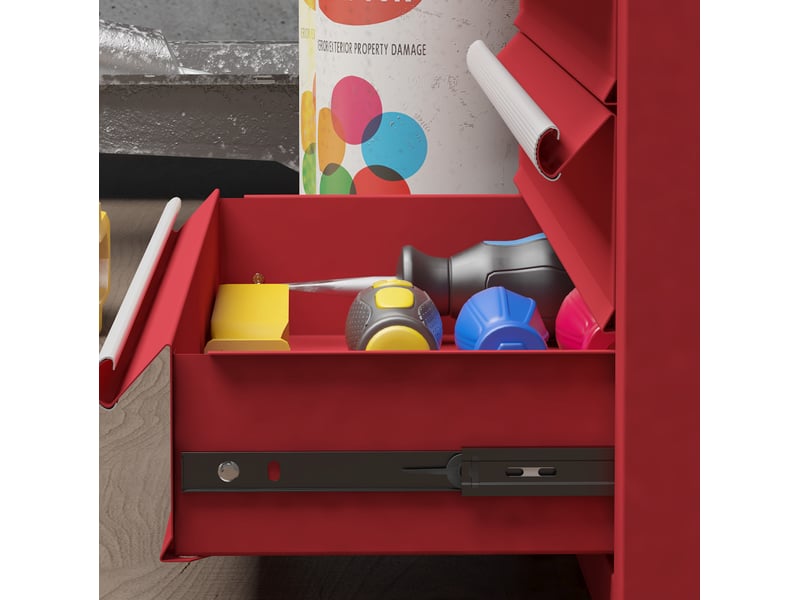  Boîte à outils 51 x 22 x 39,5 cm rouge en acier, 4 tiroirs à glissières et compartiment supérieur  - Conforama D
