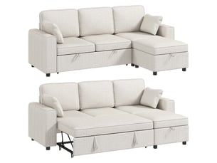Canapé d'angle réversible convertible PANGIVO 3 places Tissu beige avec coffre de rangement