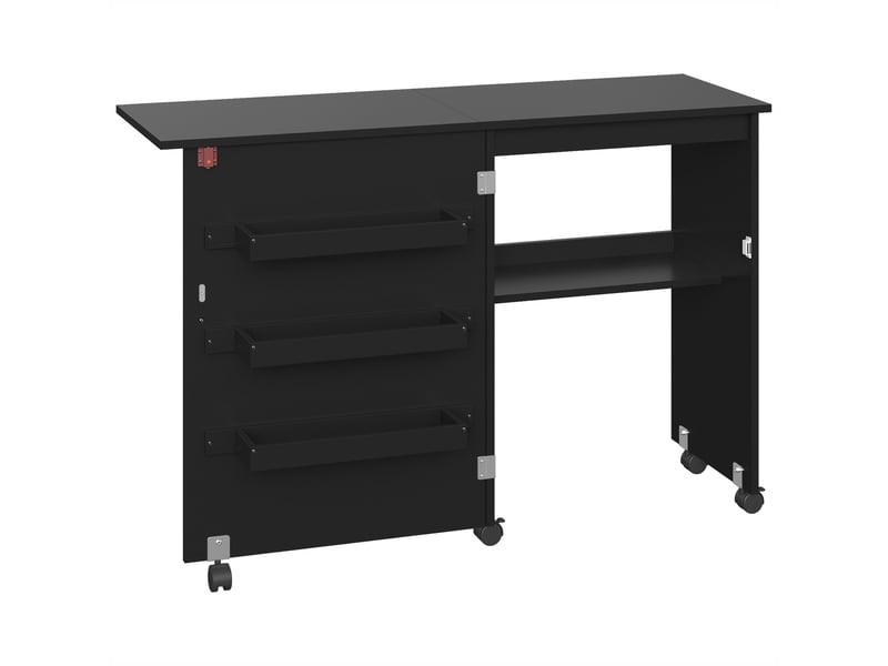  Table de couture pliable sur roulettes - table à rabat - 4 étagères - noir  - Conforama A
