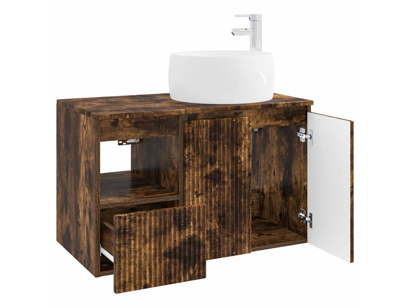 Ensemble de mobilier de salle de bain 2 pc chêne fumé cf64091 - Conforama D