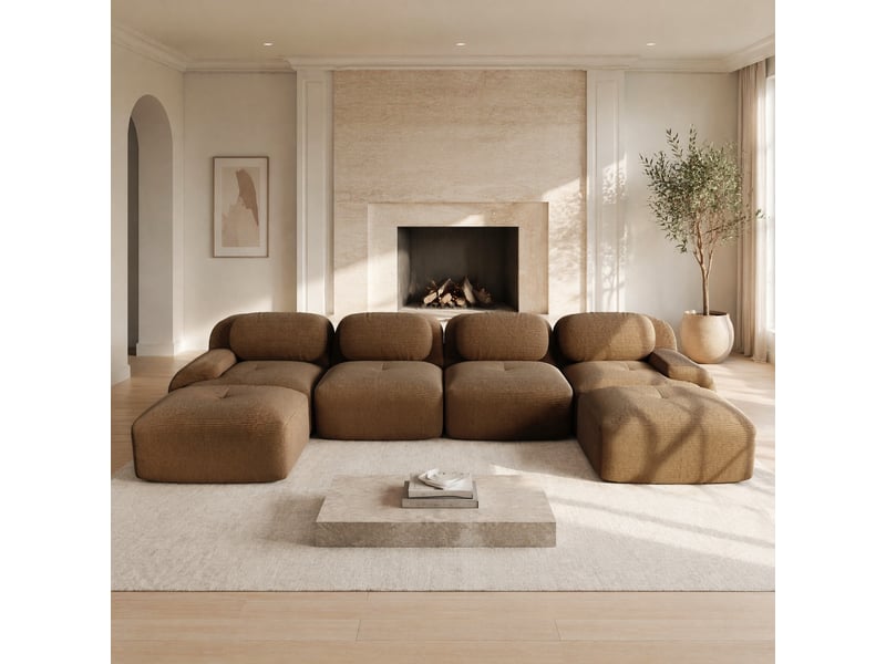  Canapé modulable en u modenvie 4 places 388 x 178 cm velours côtelé marron sans cadre  - Conforama B