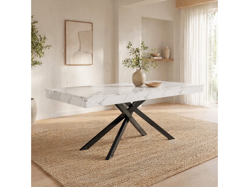 Table à manger extensible 140-180x80 cm, 6-8 places, plateau en mdf blanc - Conforama D