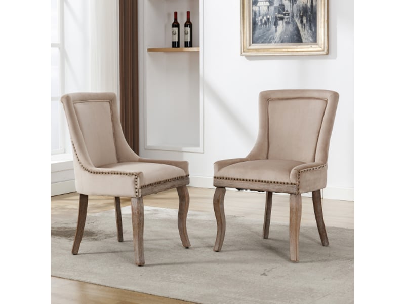  Lot de 2 chaises en velours coloris beige avec pieds en bois massif chaise beige - Conforama D
