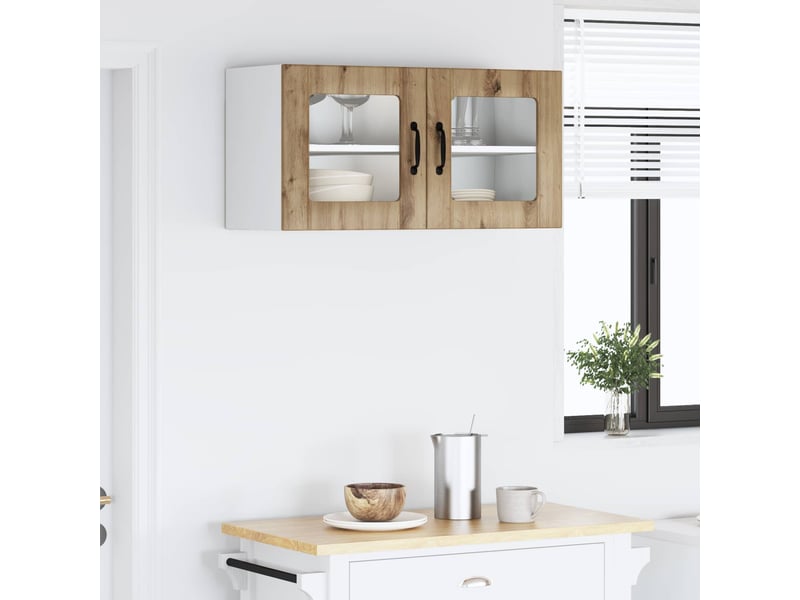  Meuble mural de cuisine, cabinet en verre mural chêne artisanal 80x31x40cm shl720  - Conforama D