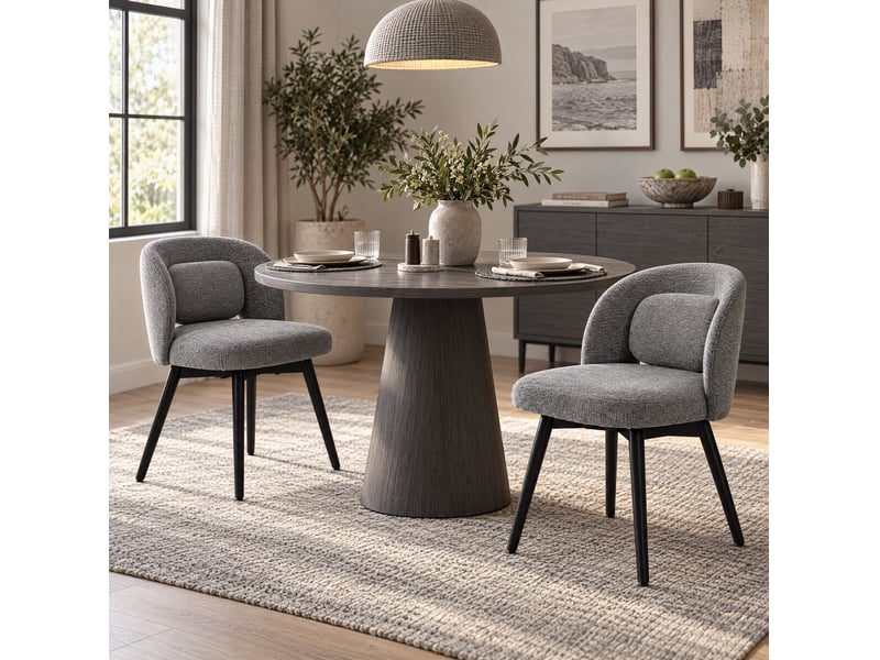  Chaises de salle à manger pivotantes 360° lot de 2, velours et bois d'hévéa gris  - Conforama C