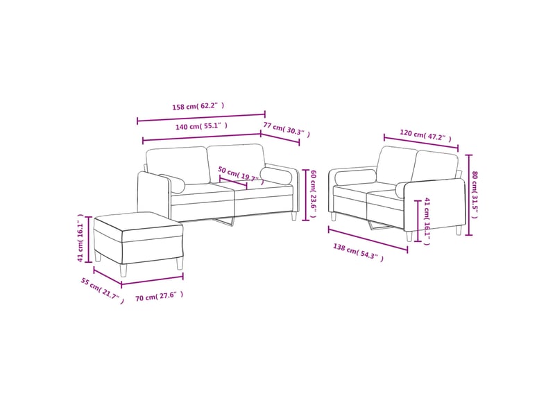  Vidaxl ensemble de canapés 3 pcs avec coussins crème velours  - Conforama C