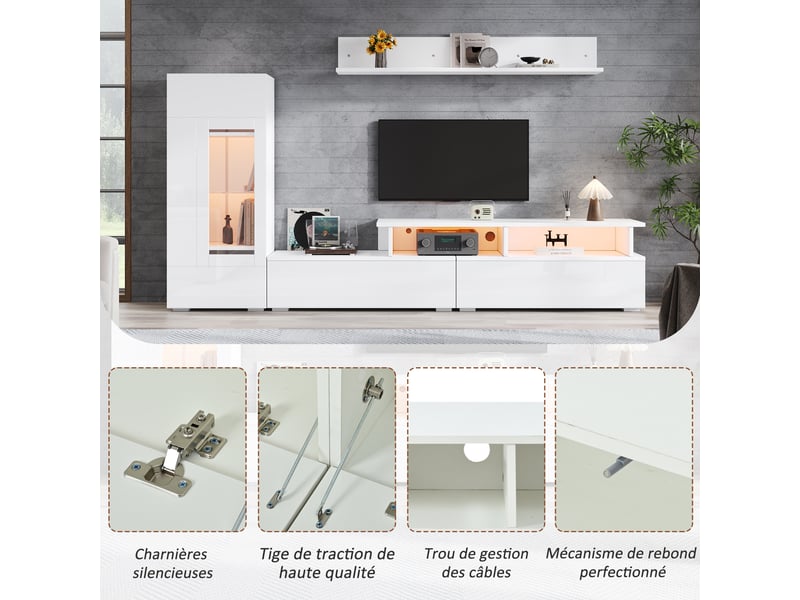  Ensemble meuble tv mural 3 pièces - led - blanc - l170 x p35 x h45 cm - pour tv jusqu'à 60 pouces  - scandinave  - Conforama B