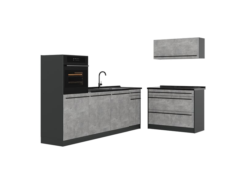  Vicco cuisine, bétonanthracite, 220cm plan de travail anthracite  - Conforama A